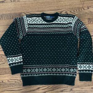 Vintage Polo by Ralph Lauren Dark Green Fair Isle Crewneck Sweater Large